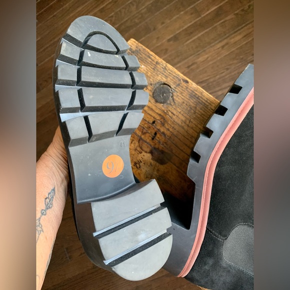 Antonio de Faria Black Leather Suede Pull On Chelsea Chunky Heel Fall Boot 9 1/2 - Picture 7 of 15